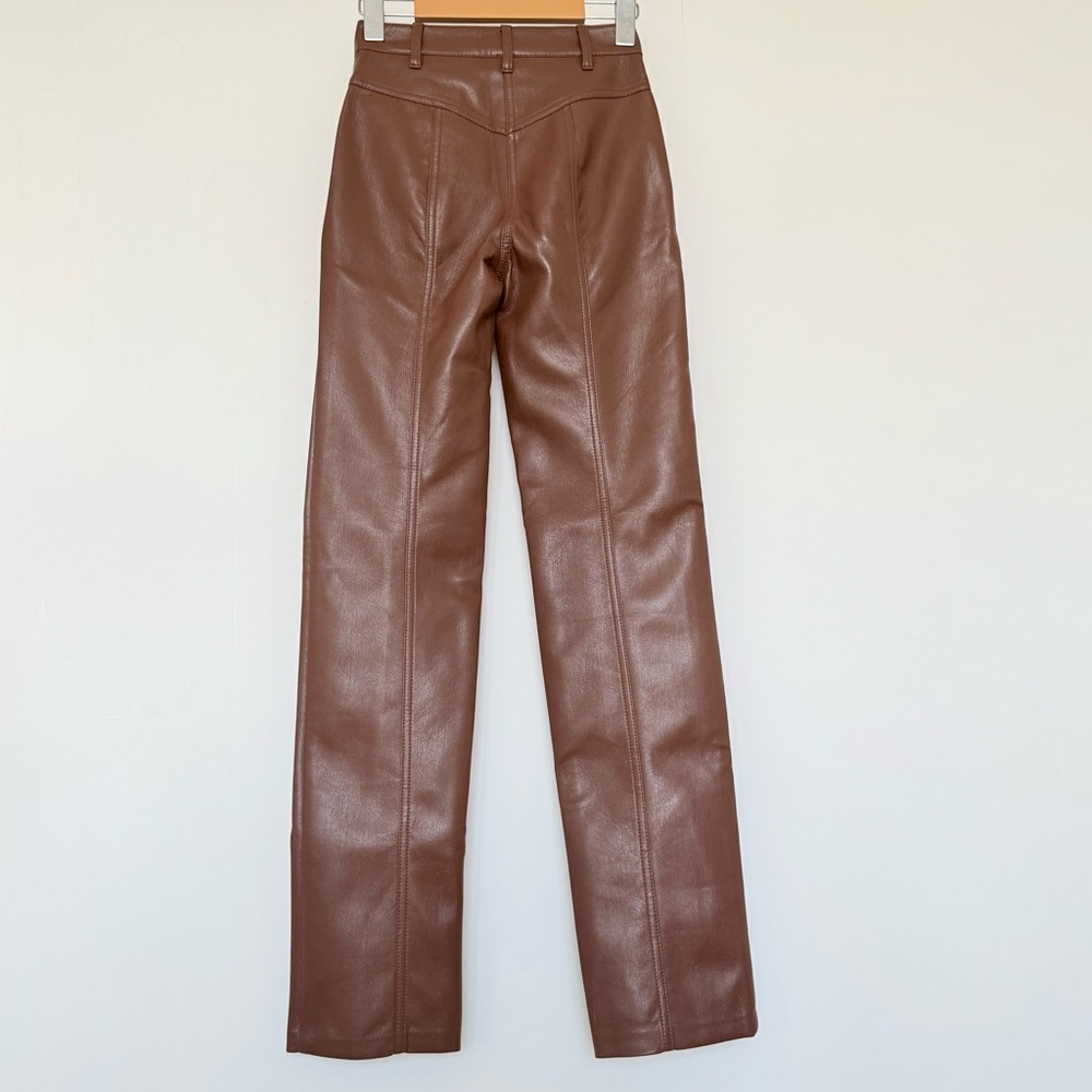 Aritzia Wilfred Rebel Vegan Leather Pants Brown Straight Leg Size 00 - Picture 4 of 13